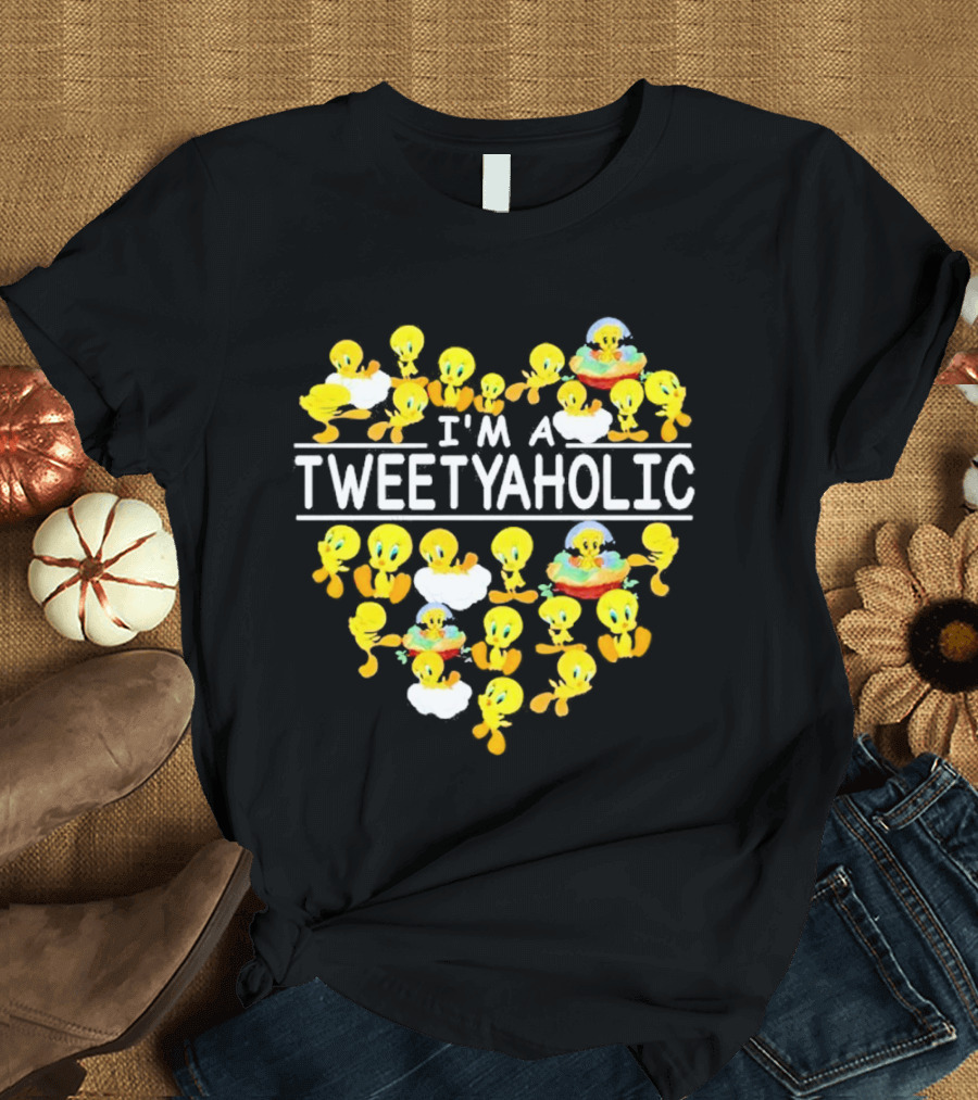 I'm A Tweetyaholic Heart Design Featuring Multiple Tweety Bird Poses T-Shirt