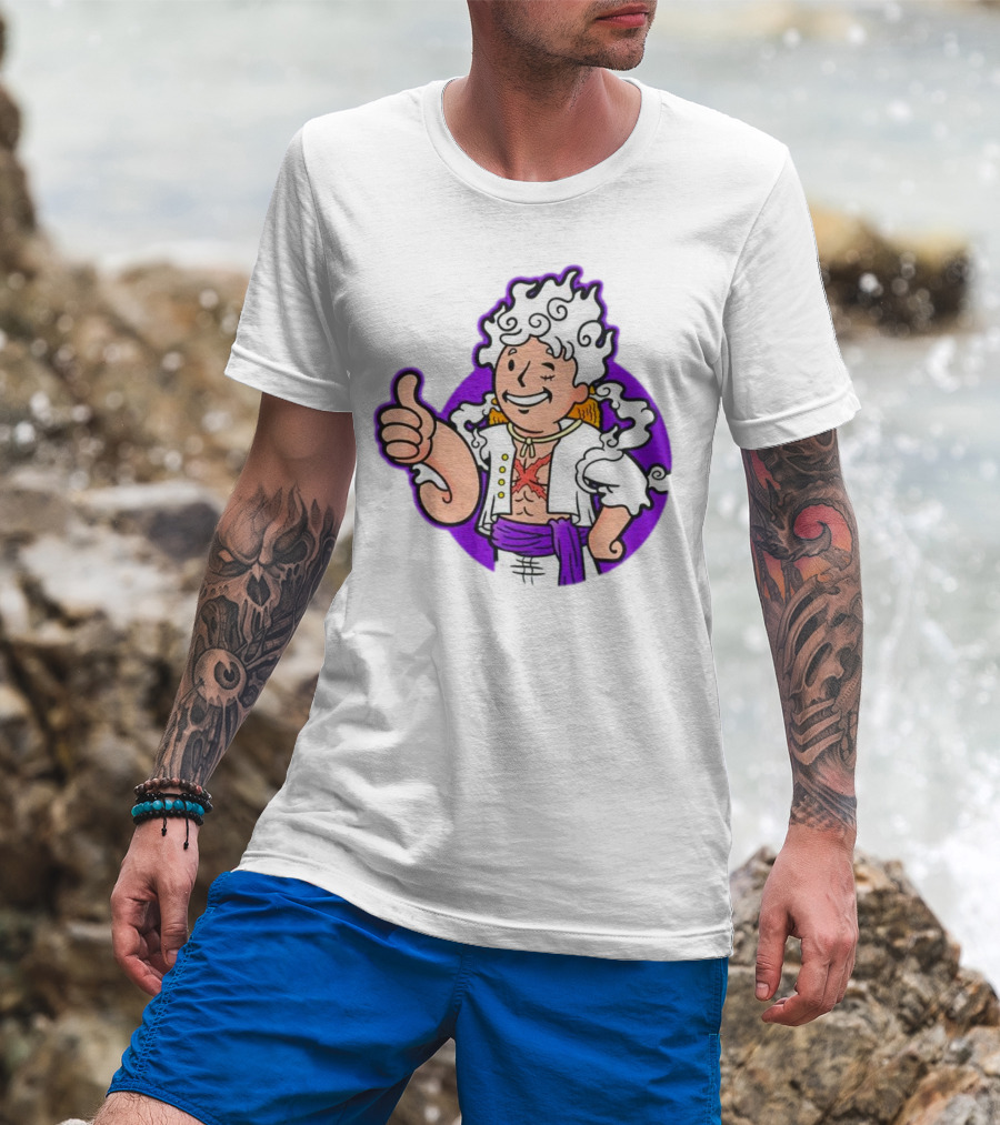 Luffy Sun God Boy Nika One Piece Vault Boy Mashup T-Shirt