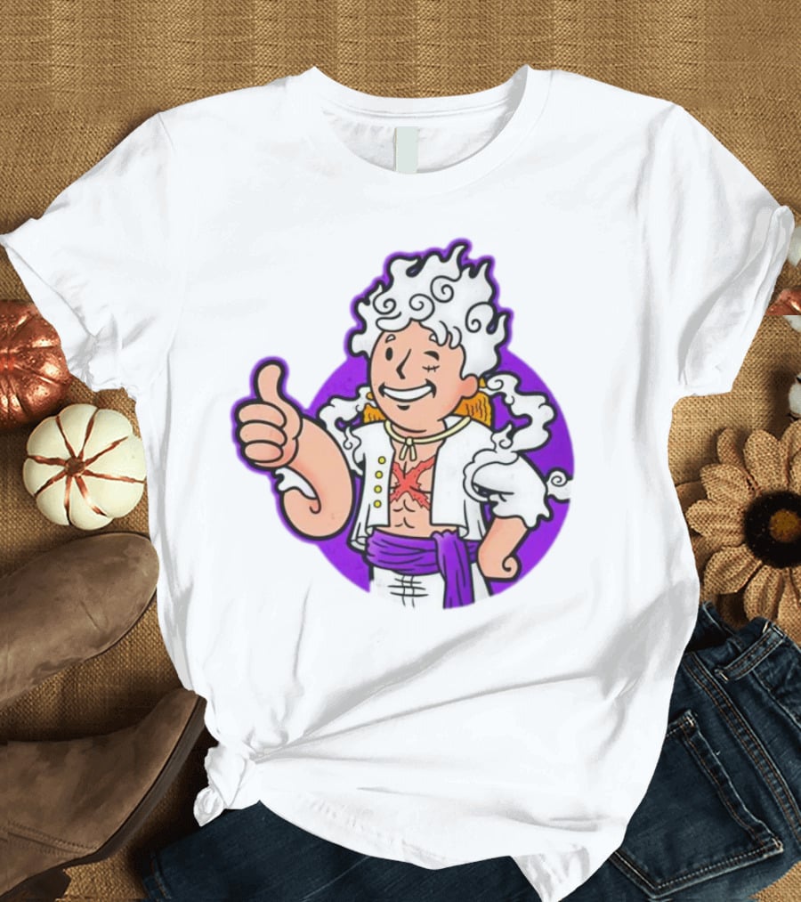 Luffy Sun God Boy Nika One Piece Vault Boy Mashup T-Shirt