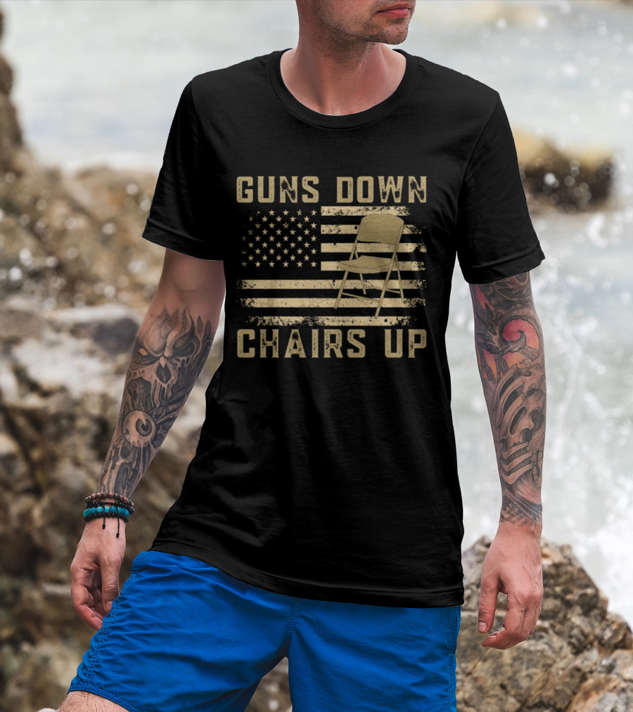 Guns Down Chairs Up American Flag Montgomery Alabama Brawl T-Shirt