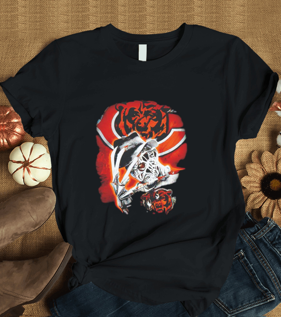 Freddy Krueger Chicago Bears Halloween Horror Crossover T-Shirt