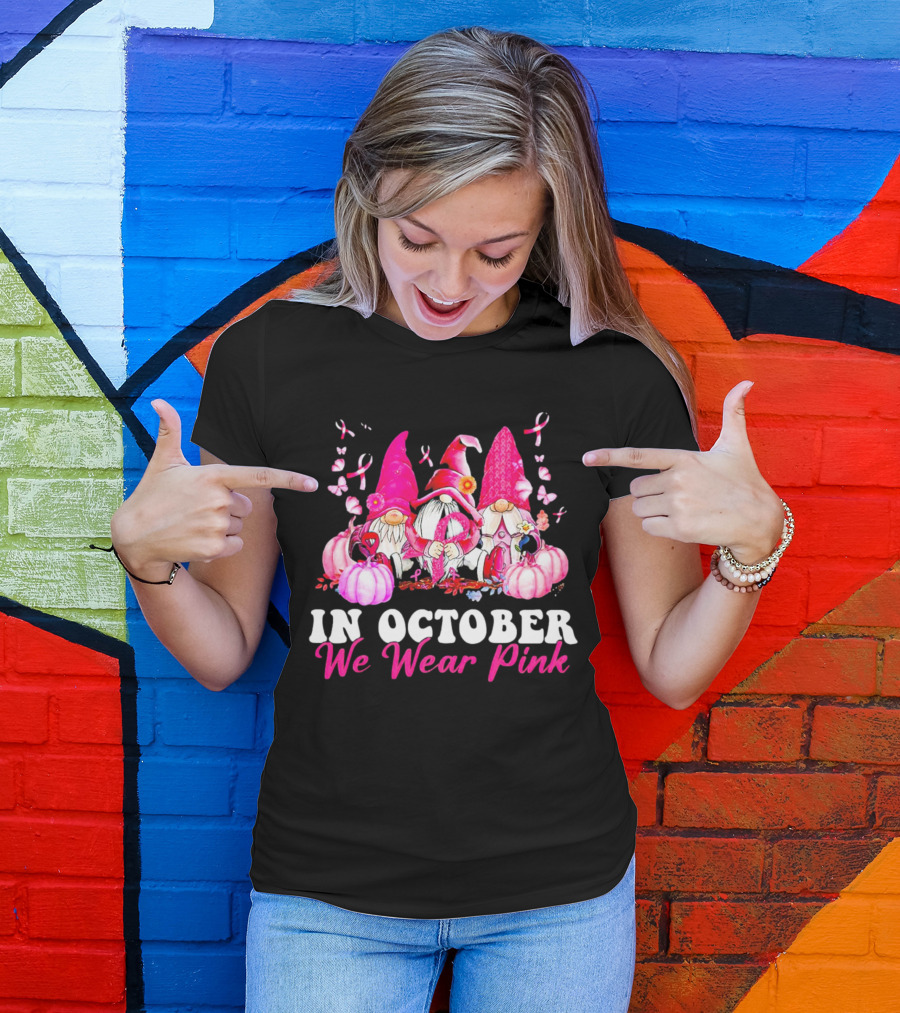 Gnome We Wear Pink October Breast Cancer Awareness T-Shirt