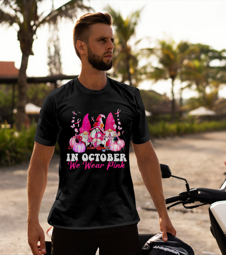 Gnome We Wear Pink October Breast Cancer Awareness T-Shirt
