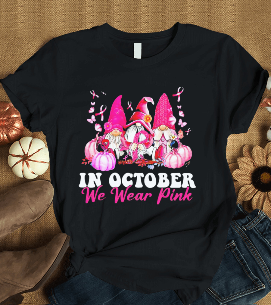 Gnome We Wear Pink October Breast Cancer Awareness T-Shirt
