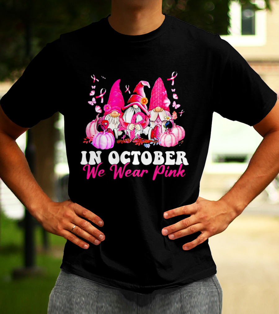 Gnome We Wear Pink October Breast Cancer Awareness T-Shirt