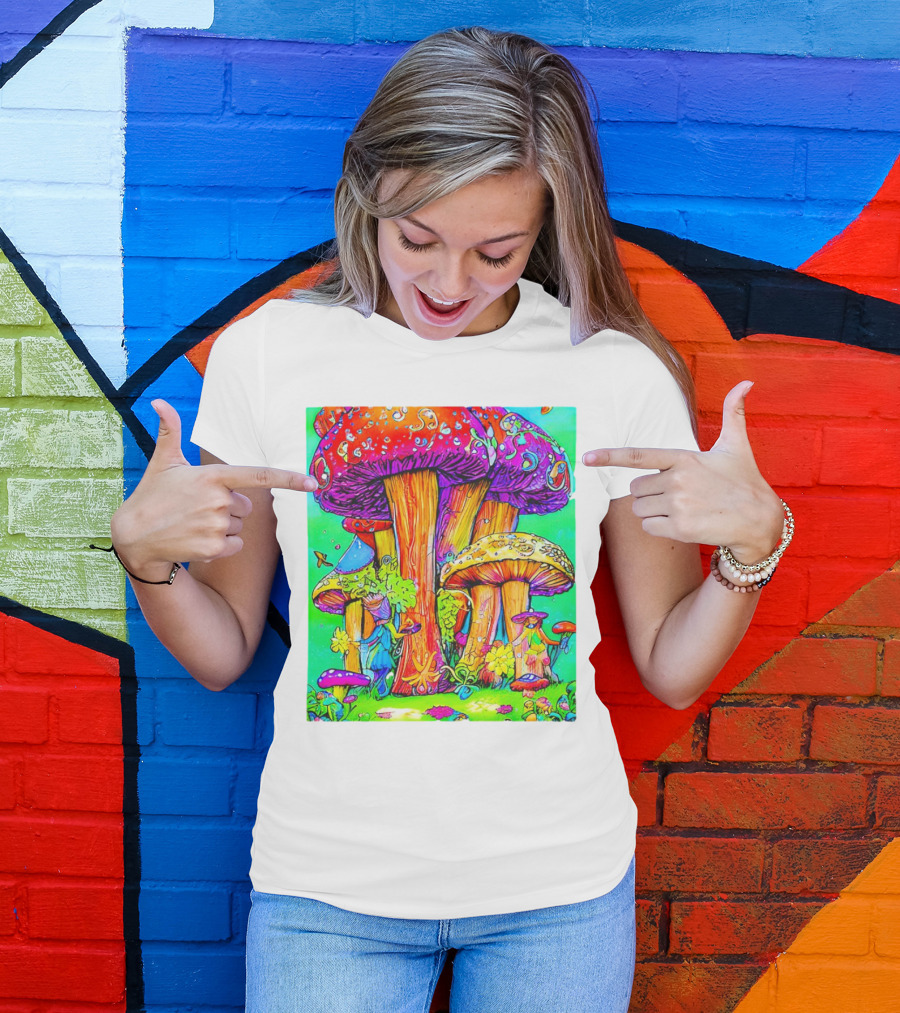 Multi Color Psychedelic Forest Mushrooms Fantasy T-Shirt