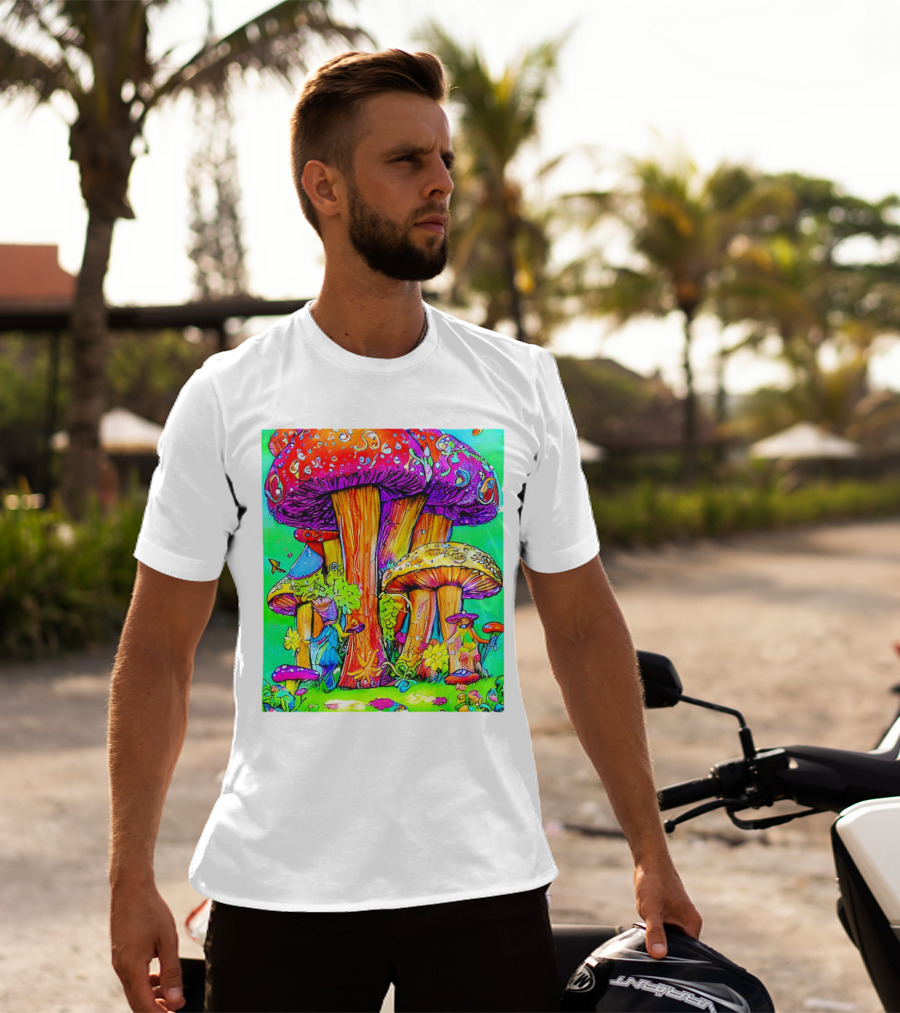 Multi Color Psychedelic Forest Mushrooms Fantasy T-Shirt