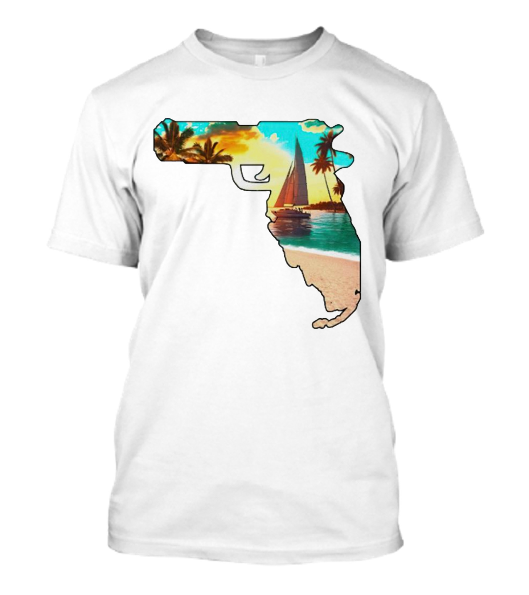 Florida Sunset Beach Sailboat Gun Shape T-Shirt