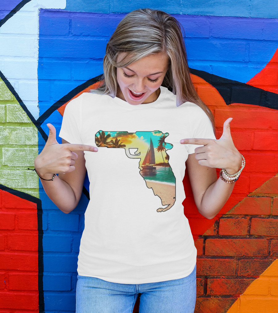 Florida Sunset Beach Sailboat Gun Shape T-Shirt