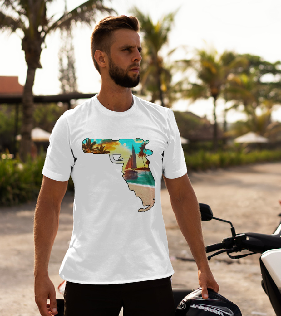 Florida Sunset Beach Sailboat Gun Shape T-Shirt