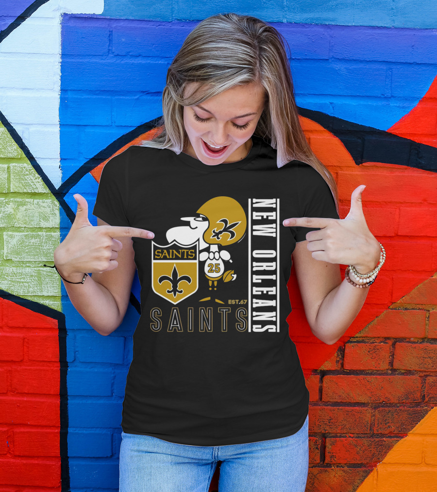 New Orleans Saints Est.67 Mascot With Shield And Fleur-de-Lis T-Shirt