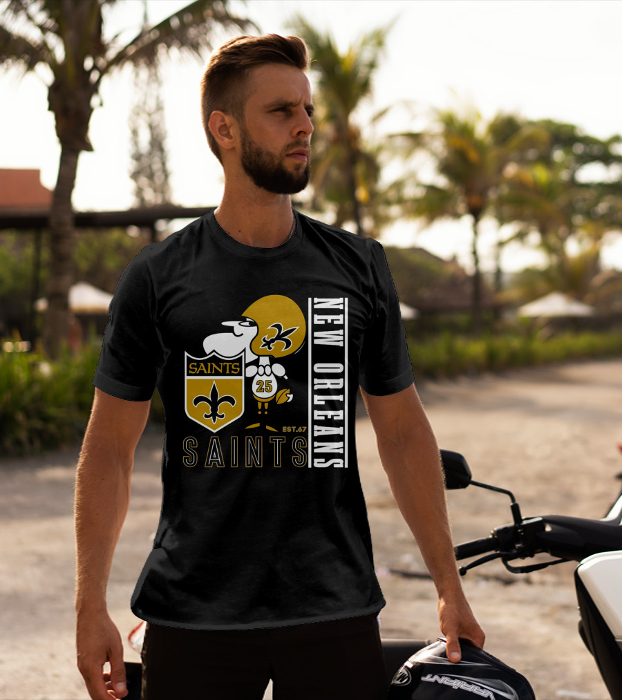 New Orleans Saints Est.67 Mascot With Shield And Fleur-de-Lis T-Shirt