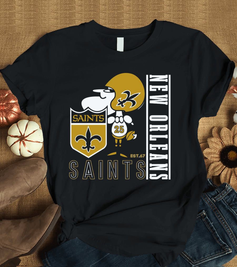 New Orleans Saints Est.67 Mascot With Shield And Fleur-de-Lis T-Shirt