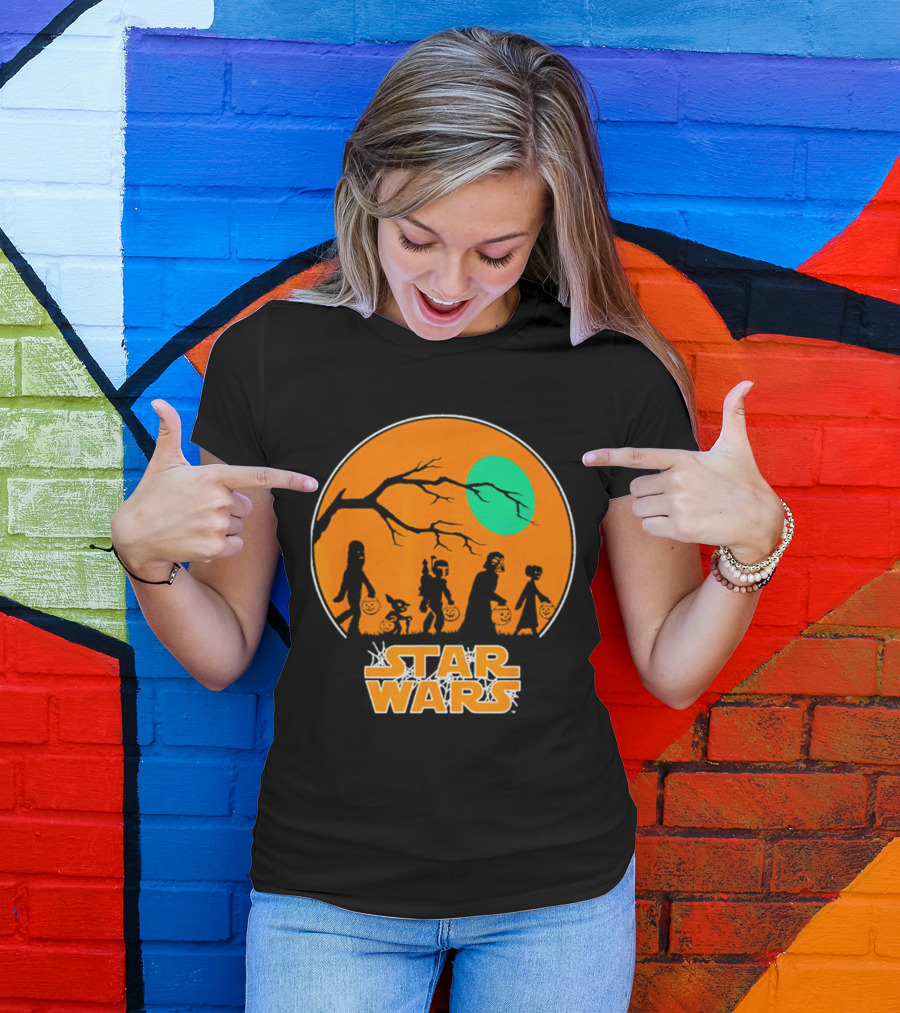 Star Wars Halloween Trick-or-Treating Silhouette Moon T-Shirt