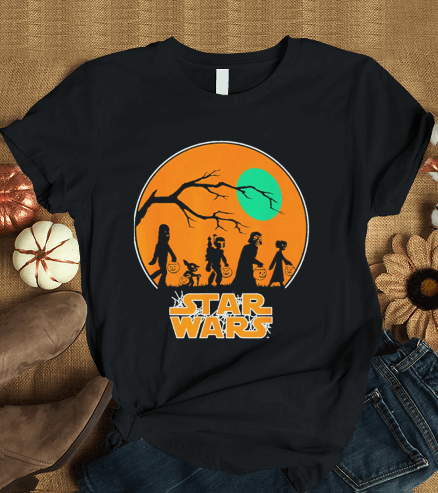 Star Wars Halloween Trick-or-Treating Silhouette Moon T-Shirt