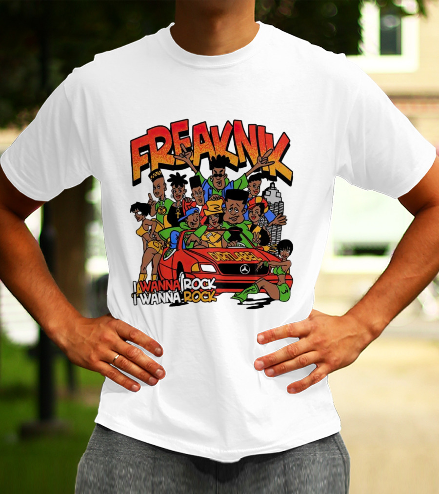 FreakNik I Wanna Rock Cartoon Characters In Red Car T-Shirt