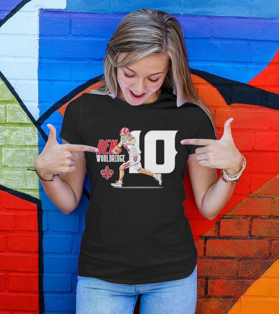 Ben Wooldridge Louisiana Ragin' Cajuns Number 10 Football Fleur-de-Lis Caricature T-Shirt