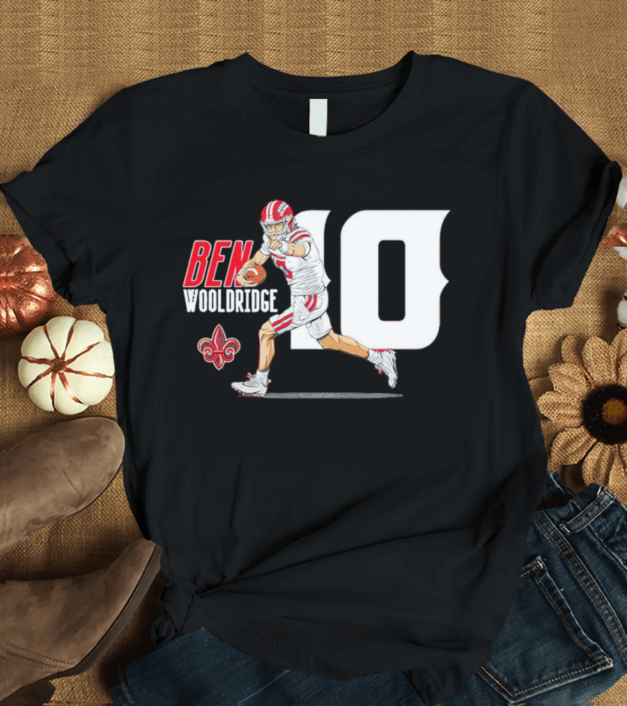 Ben Wooldridge Louisiana Ragin' Cajuns Number 10 Football Fleur-de-Lis Caricature T-Shirt