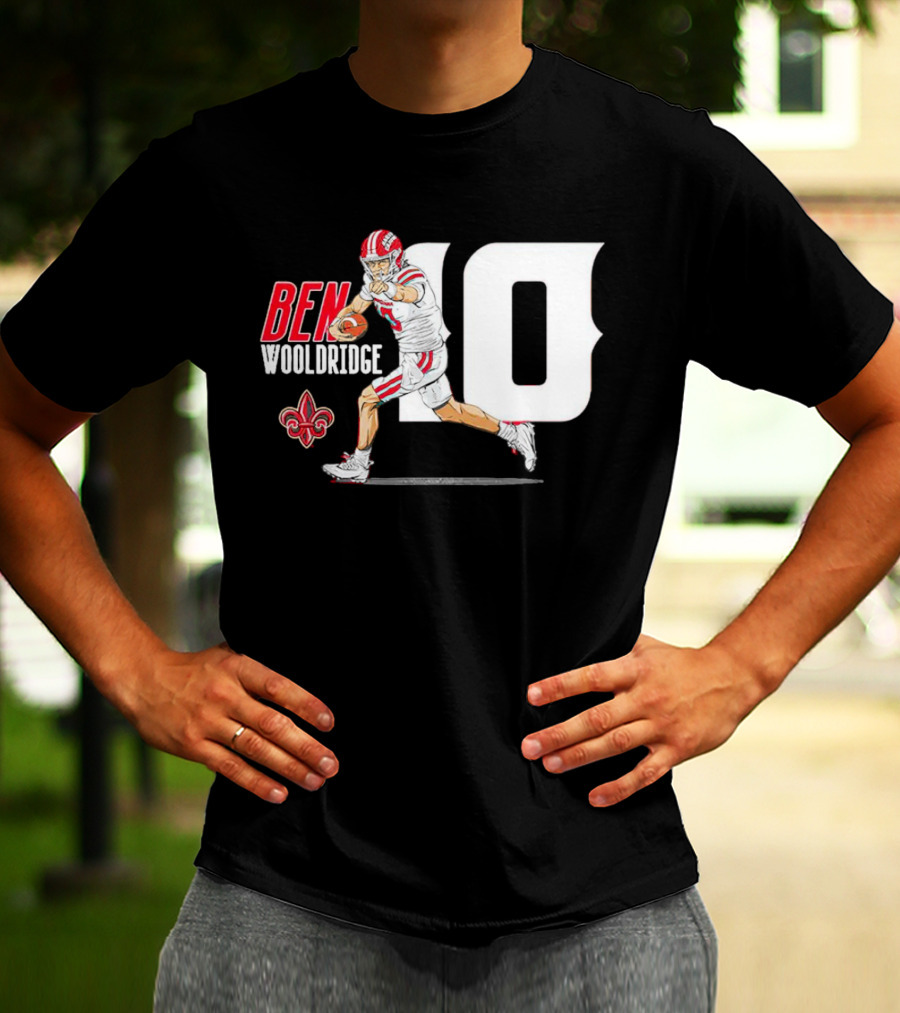 Ben Wooldridge Louisiana Ragin' Cajuns Number 10 Football Fleur-de-Lis Caricature T-Shirt