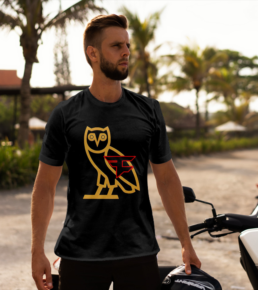 OVO X FaZe Clan OG Owl Red And Gold Logo Collaboration T-Shirt