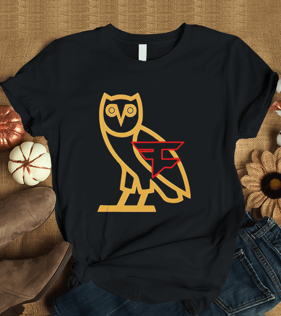 OVO X FaZe Clan OG Owl Red And Gold Logo Collaboration T-Shirt