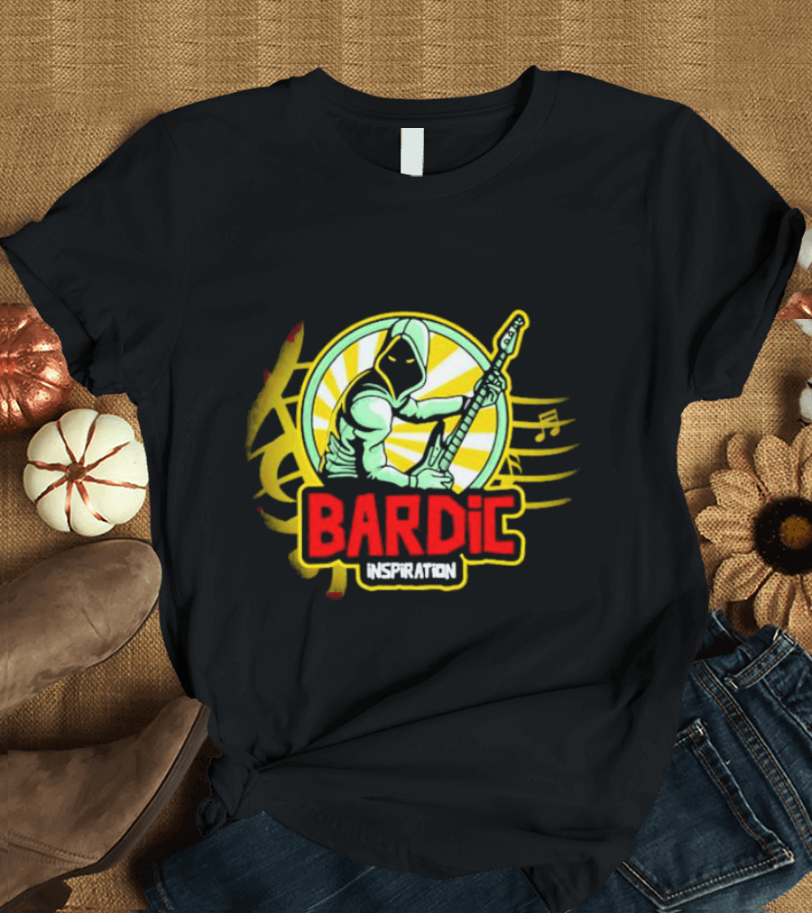 Bardic Inspiration Musical Hooded Figure With Guitar And Notes T-Shirt