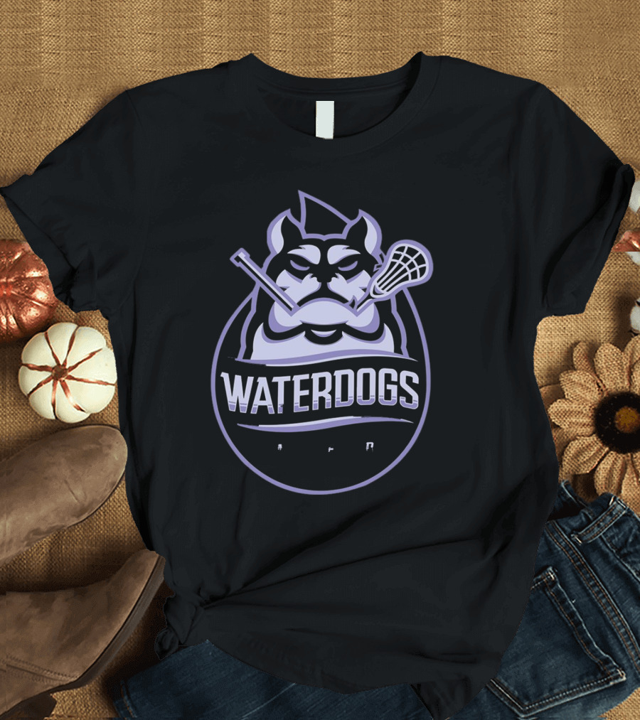 Waterdogs Lacrosse Club Logo Bulldog Lacrosse Sticks Emblem T-Shirt