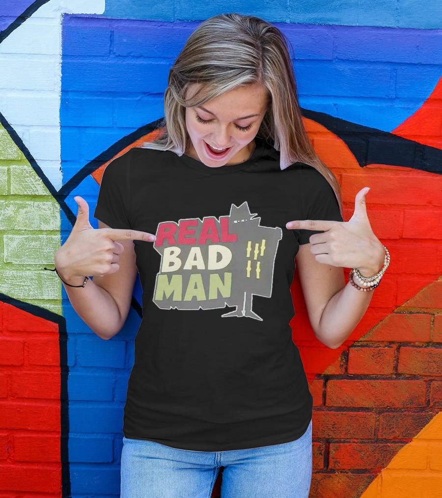 Real Bad Man With Iconic Silhouette And Stripes T-Shirt