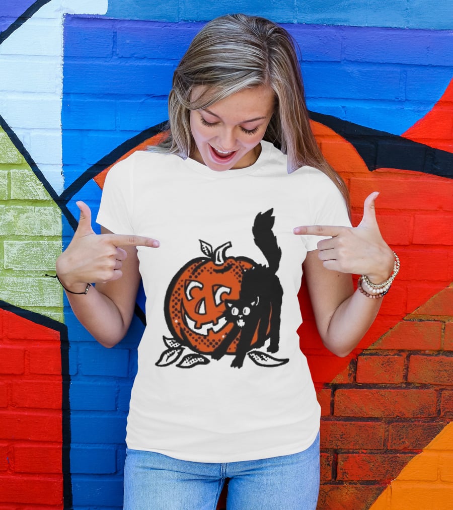 Vintage Halloween Pumpkin And Black Cat T-Shirt