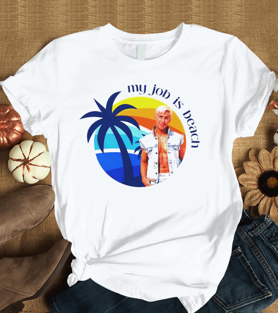 Barbie My Job Is Beach Ken Sunset Palm Tree T-Shirt