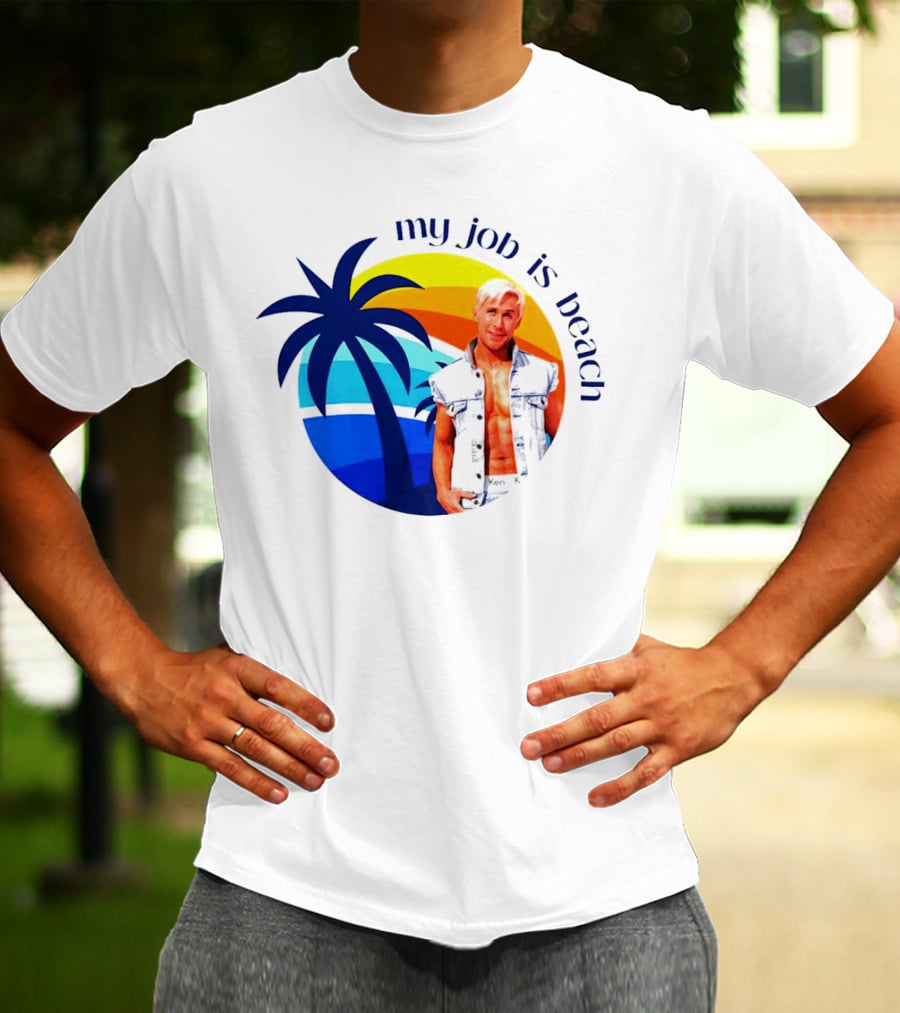 Barbie My Job Is Beach Ken Sunset Palm Tree T-Shirt