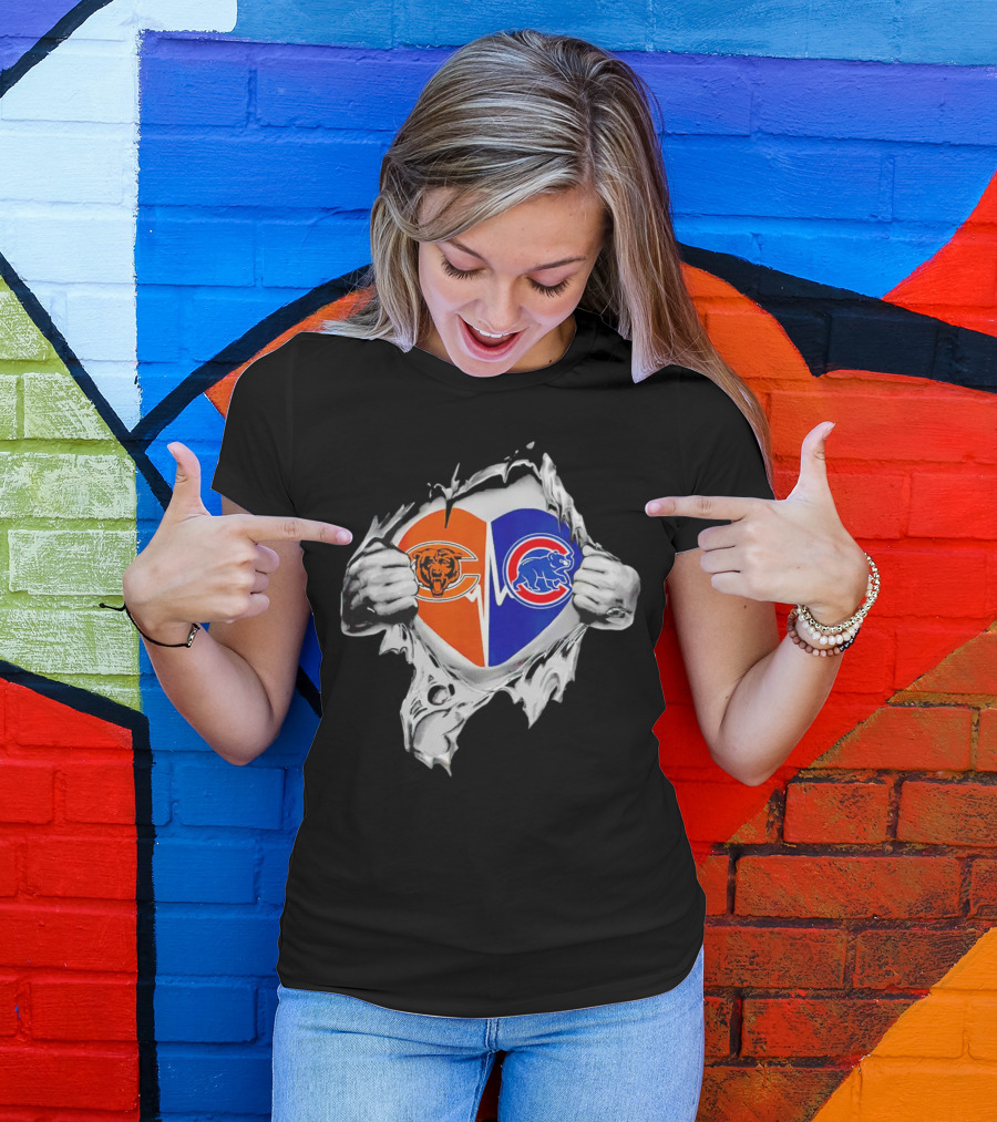 Chicago Bears Cubs Heart Burst T-Shirt