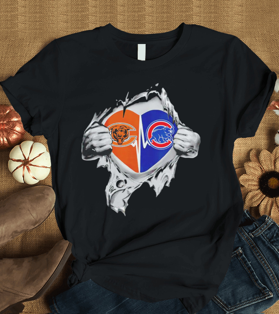 Chicago Bears Cubs Heart Burst T-Shirt