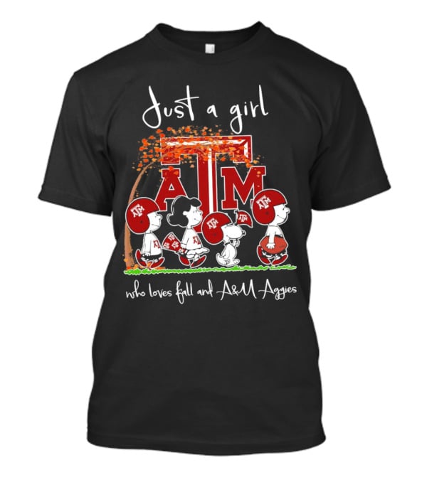 Just A Girl Who Loves Fall And Texas A&M Aggies With Peanuts Characters T-Shirt