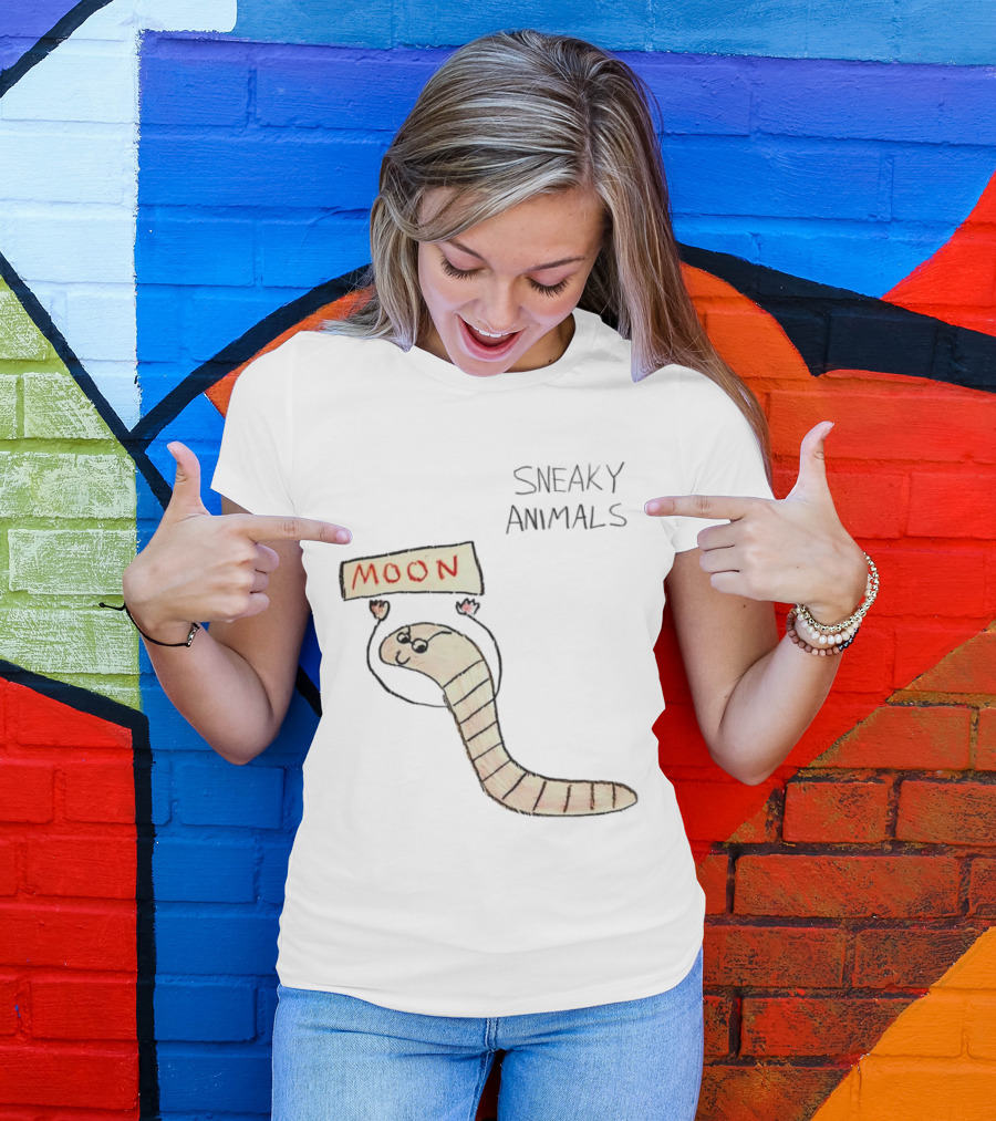 Sneaky Animals Moon Worm Holding Sign T-Shirt