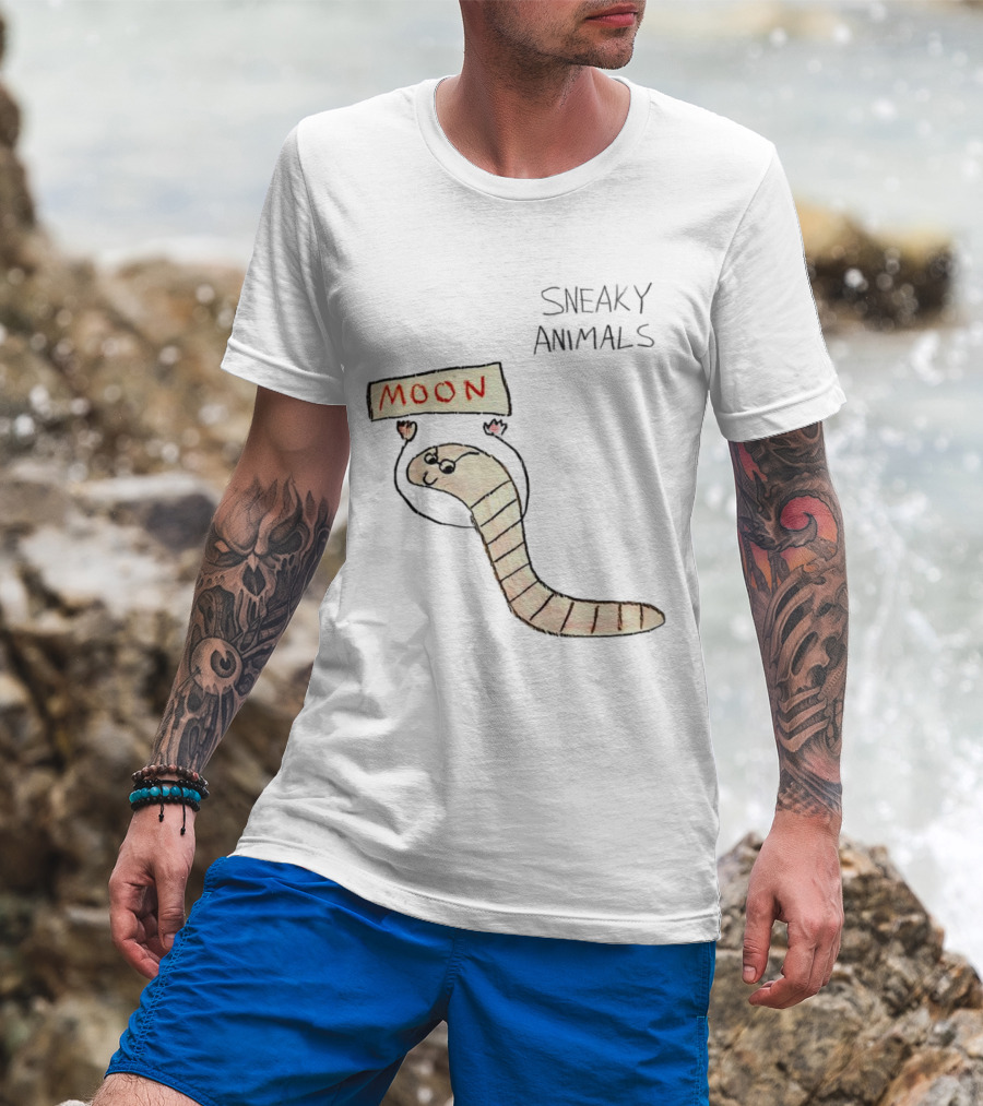 Sneaky Animals Moon Worm Holding Sign T-Shirt
