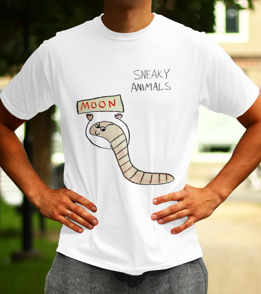Sneaky Animals Moon Worm Holding Sign T-Shirt