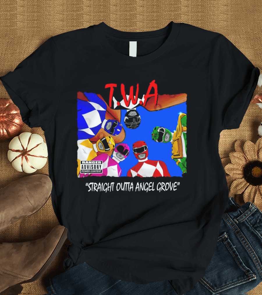 T.W.A Mighty Morphin Power Rangers Straight Outta Angel Grove Ranger Advisory Power Content T-Shirt