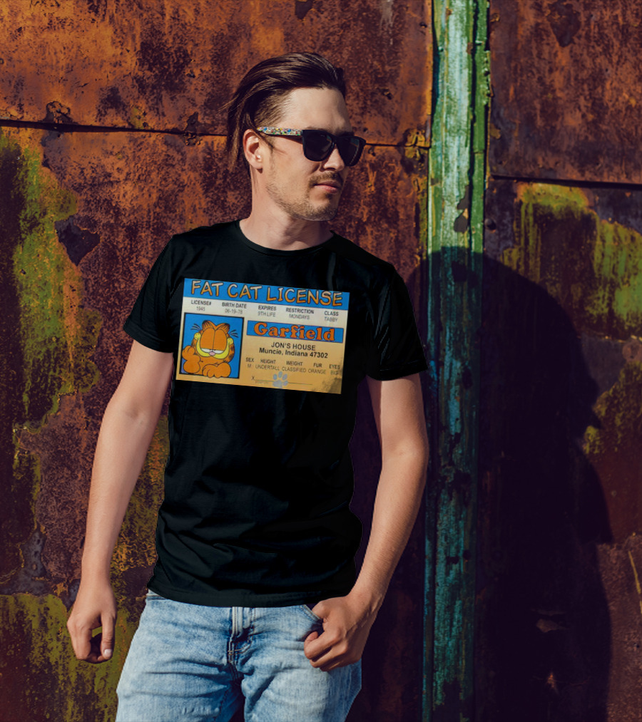 Garfield Fat Cat License Jon's House Muncie 9th Life Mondays Tabby T-Shirt