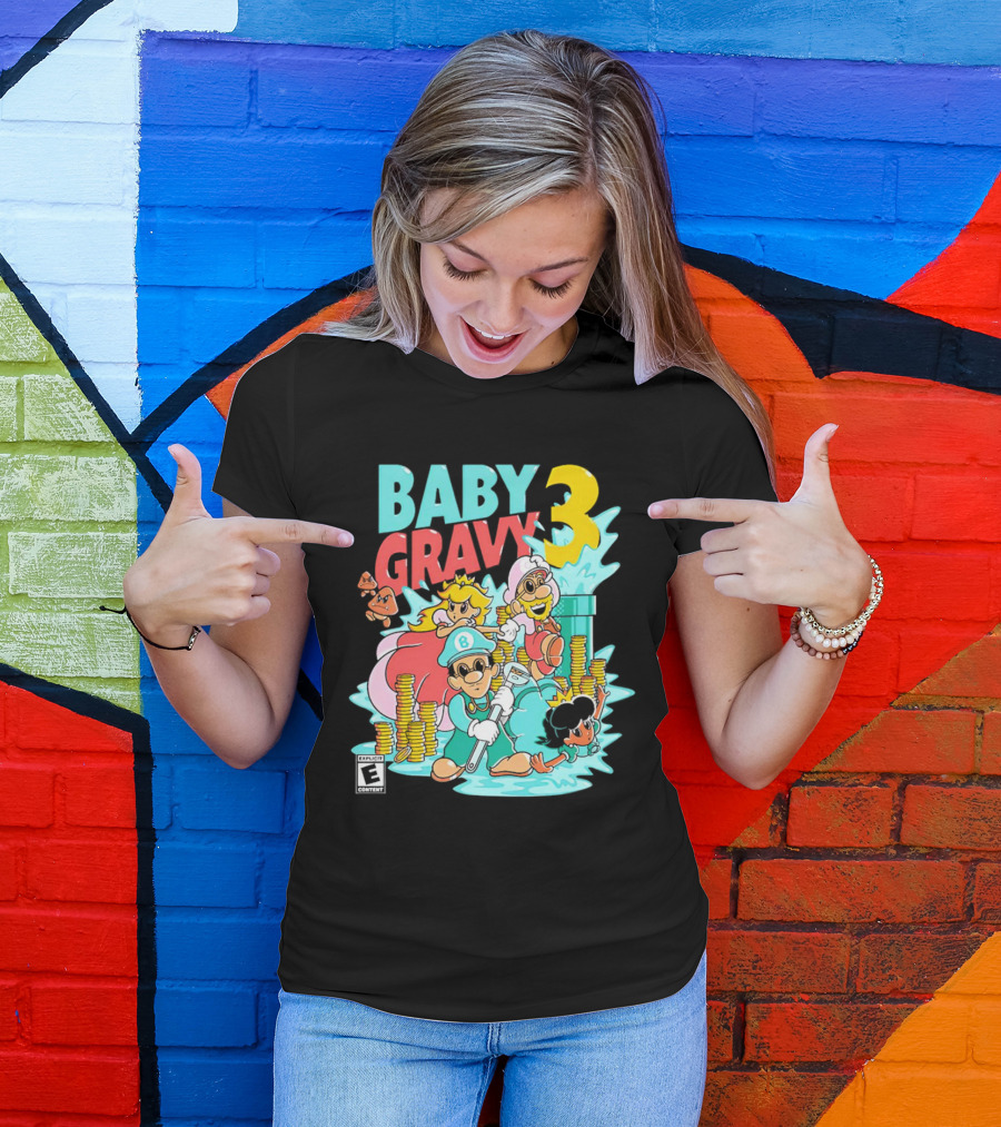 Baby Gravy 3 Bros Funny Mario Parody Explicit Content T-Shirt