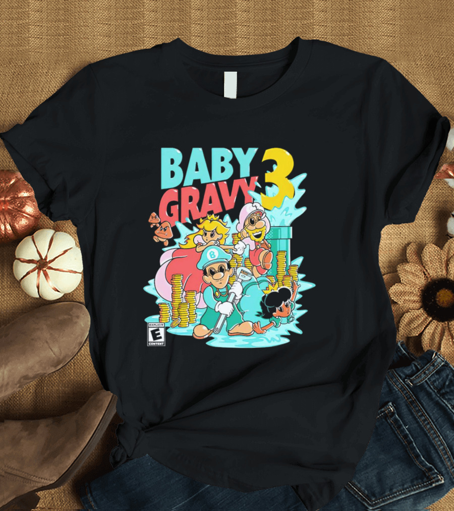 Baby Gravy 3 Bros Funny Mario Parody Explicit Content T-Shirt