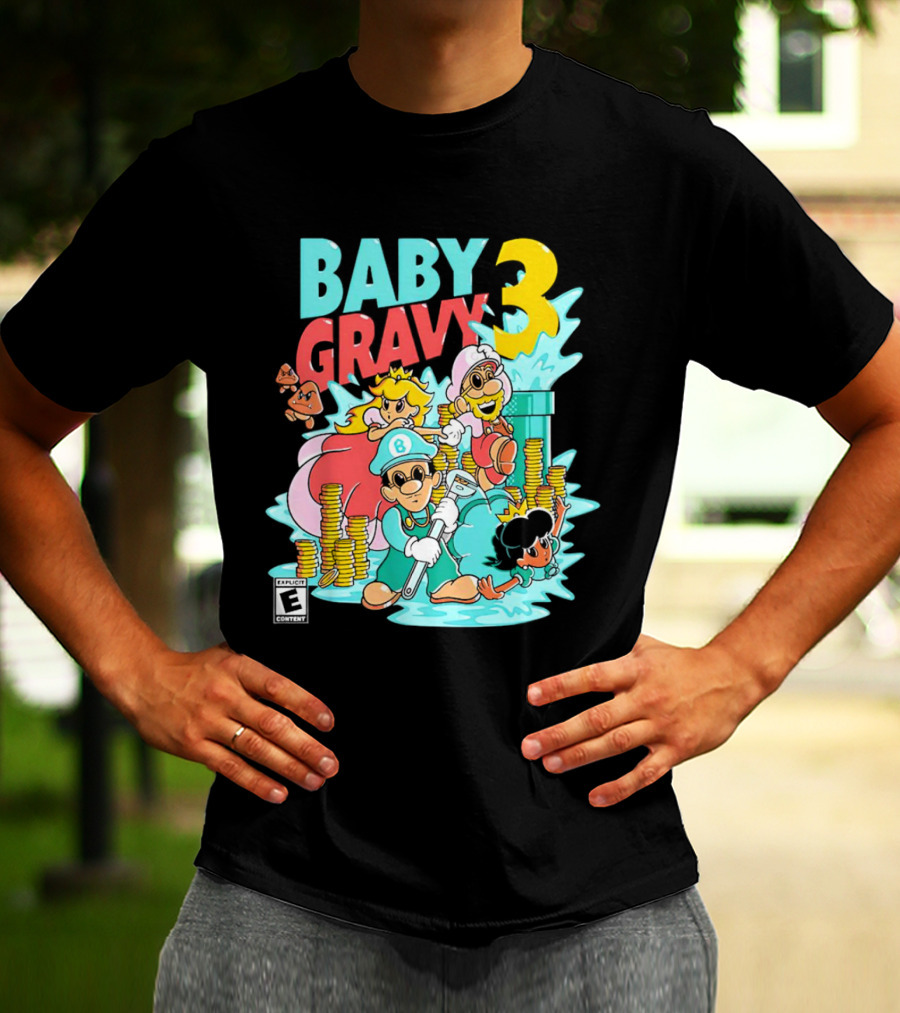 Baby Gravy 3 Bros Funny Mario Parody Explicit Content T-Shirt