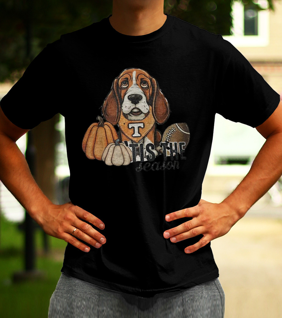 Tennessee Volunteers Football Dog With Pumpkins ’Tis The Season T-Shirt