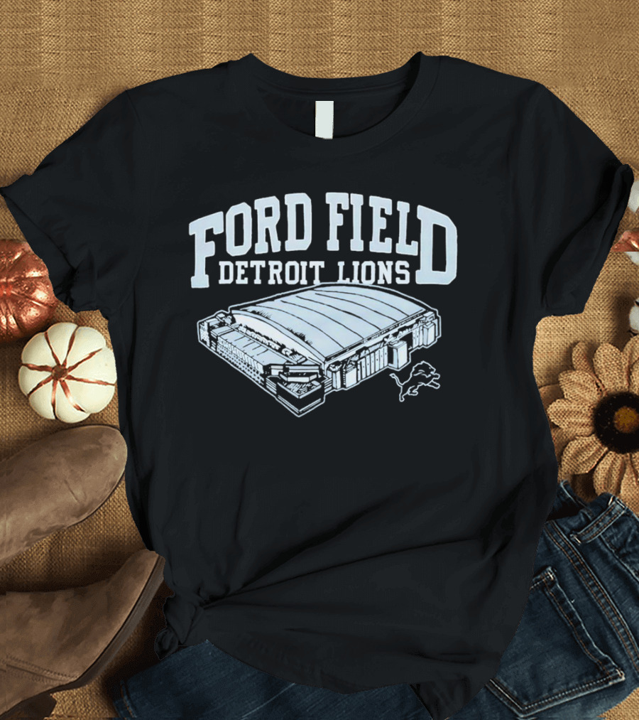Ford Field Detroit Lions Stadium Illustration Iconic NFL Team T-Shirt
