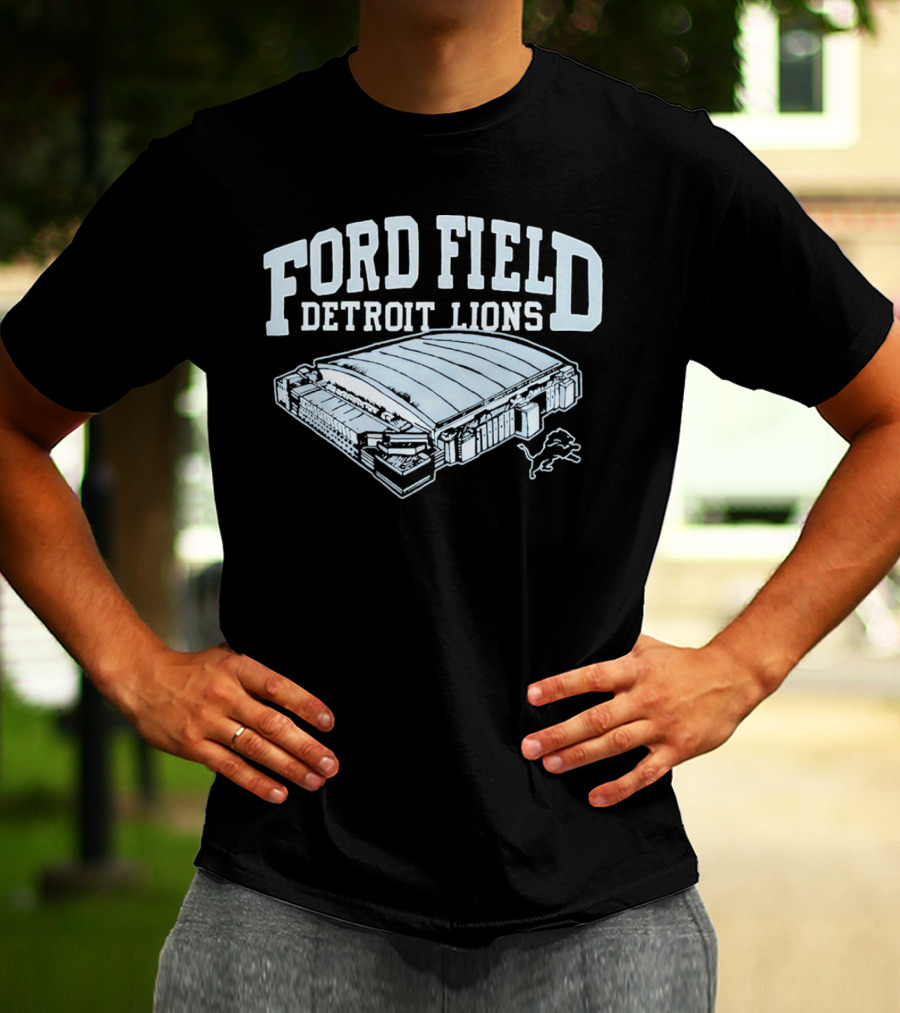 Ford Field Detroit Lions Stadium Illustration Iconic NFL Team T-Shirt