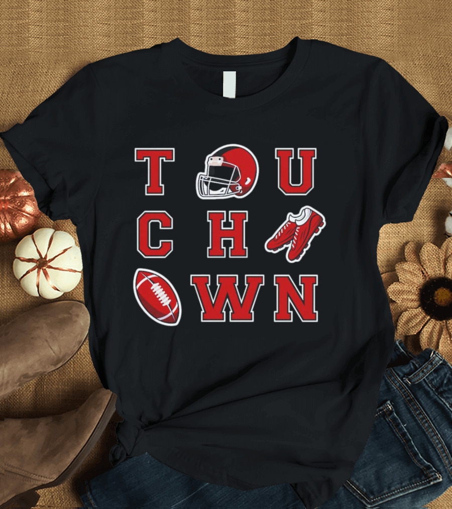 Touch Down Season Football Helmet Cleats Ball T-Shirt