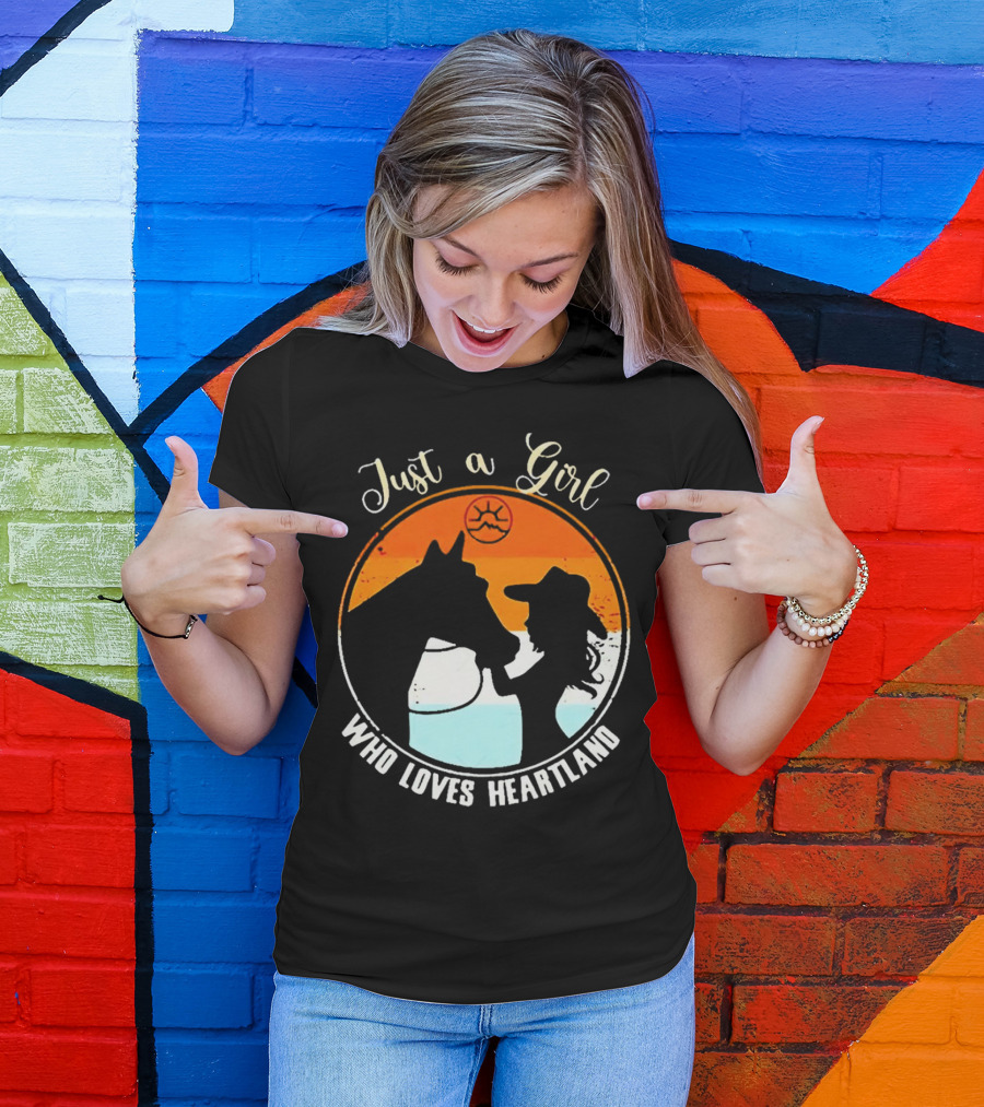 Just A Girl Who Loves Heartland Vintage Horse Silhouette With Sunset T-Shirt