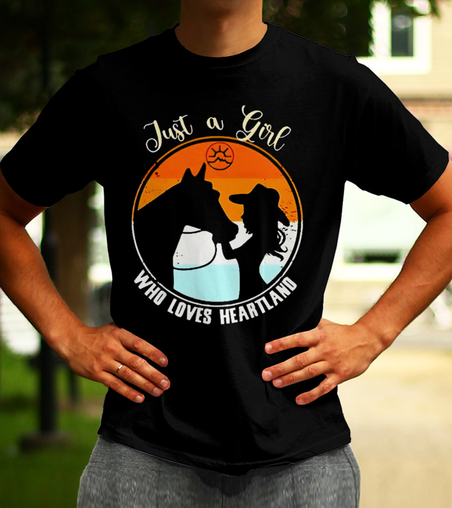 Just A Girl Who Loves Heartland Vintage Horse Silhouette With Sunset T-Shirt