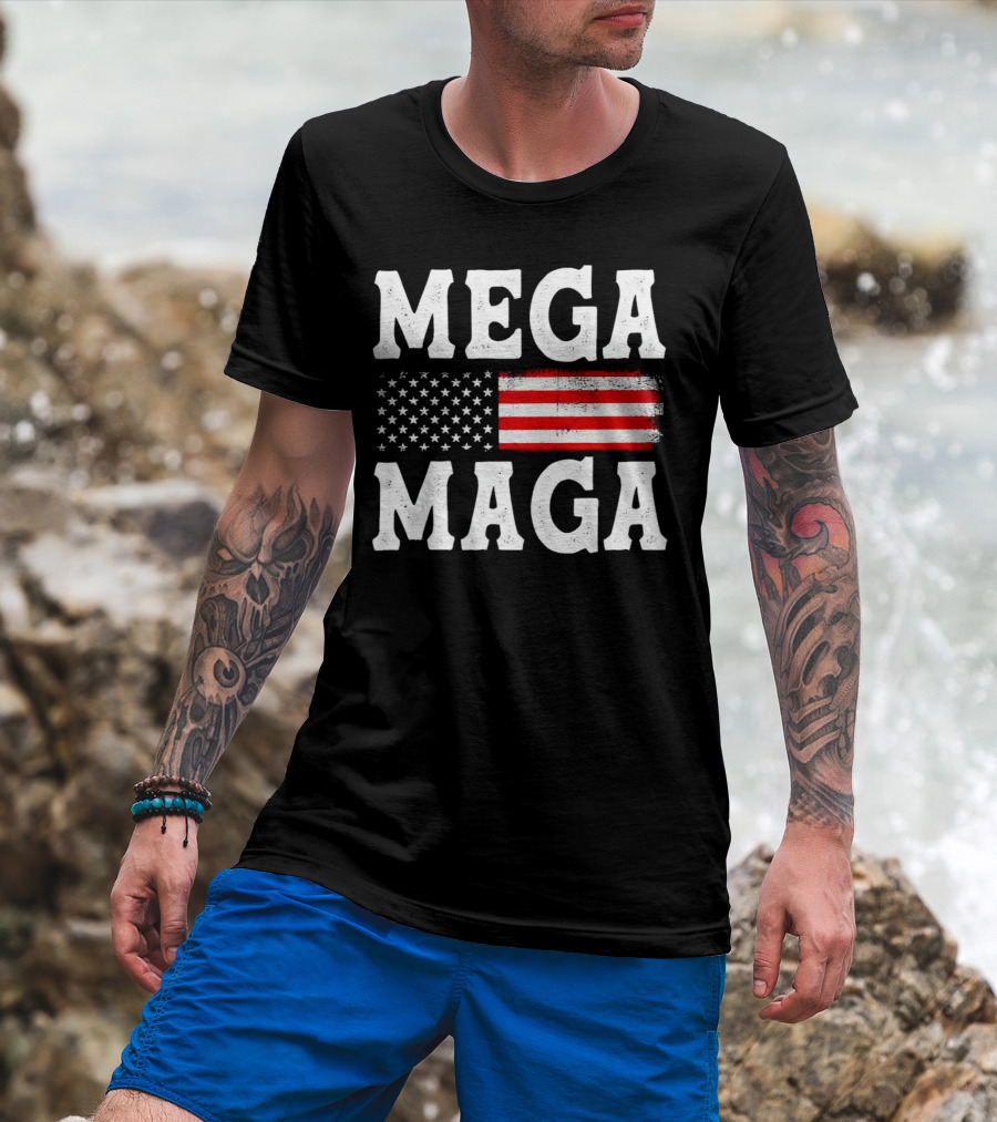 MEGA MAGA American Flag T-Shirt