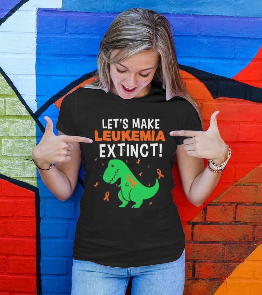Let's Make Leukemia Extinct Dinosaur With Orange T-Shirt